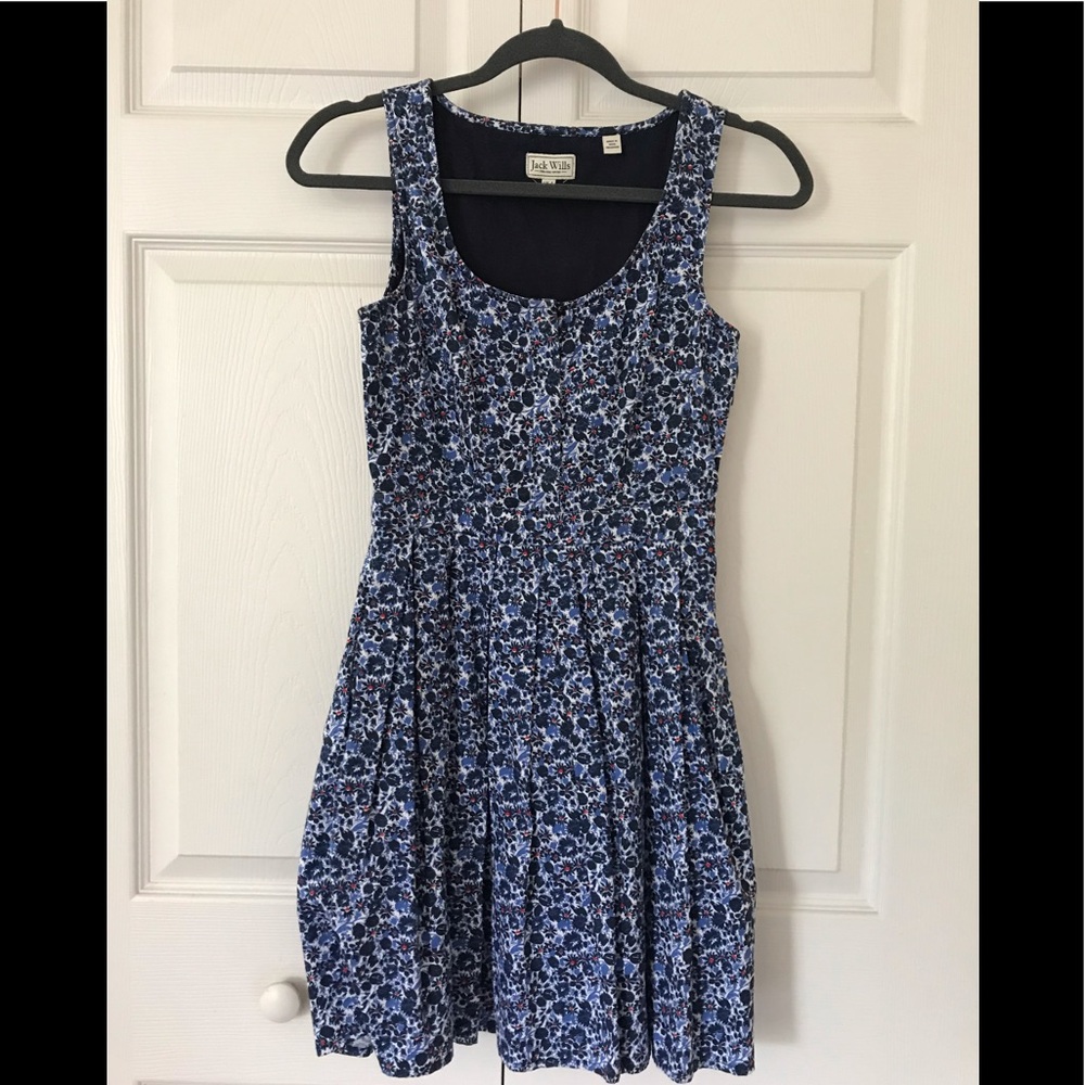 Jack Wills US 0/UK 4 Floral Blue A-Line Dress